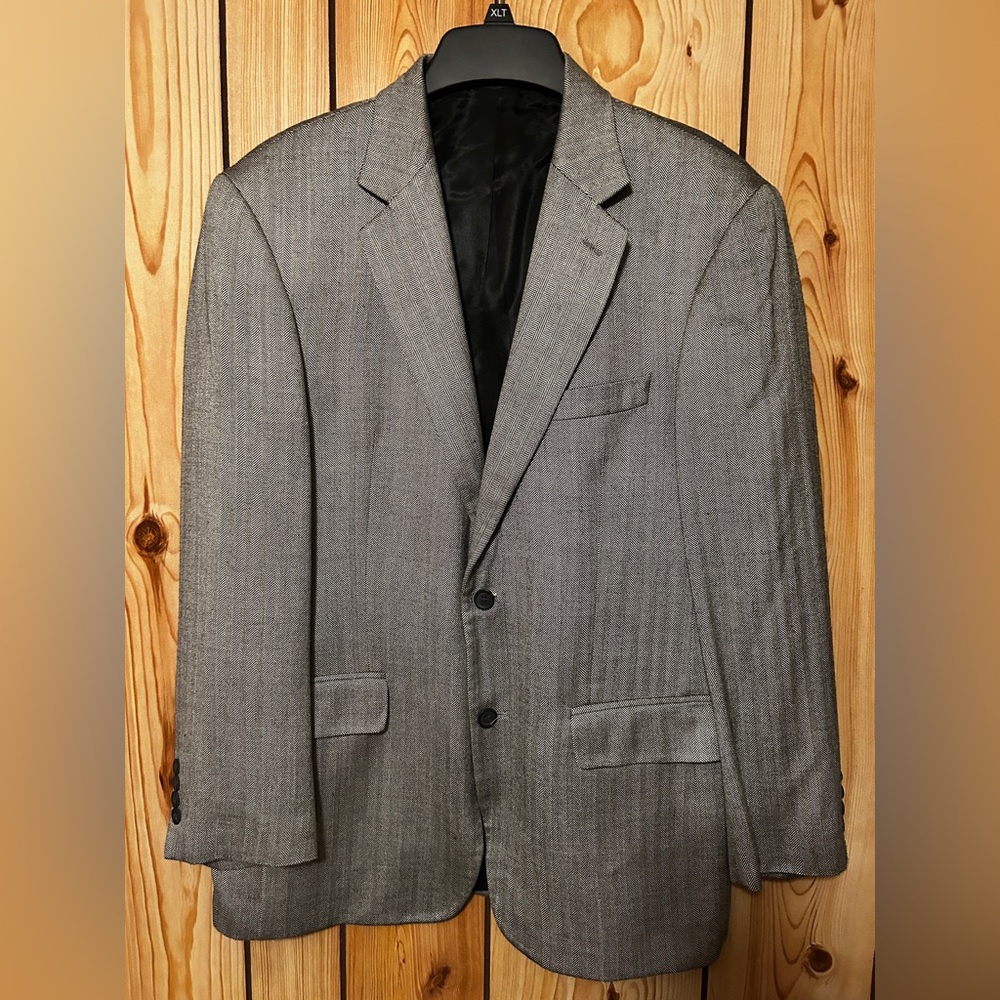Gianfranco Ruffini Italy Men Blazer Jacket Gray Herringbone Silk lining Size 42R